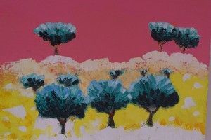 oliviers sous le ciel rose